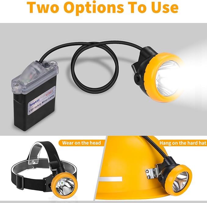 Rechargeable LED Mining Headlamp, Super Bright Safety Head Torch with 1+2 LEDs and Battery Pack, Waterproof Hard Hat Cap Light, Durable Coal Miner Headlight for Caving, Tunneling, Outdoor Work