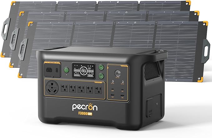 Pecron Portable Power Station F3000LFP with 200W Solar Panel*3, 3072Wh Solar Camping Generator can expand to 9216Wh, 3600W Solar Generator for RV, Home Use, CPAP