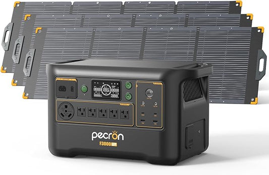 Pecron Portable Power Station F3000LFP with 200W Solar Panel*3, 3072Wh Solar Camping Generator can expand to 9216Wh, 3600W Solar Generator for RV, Home Use, CPAP
