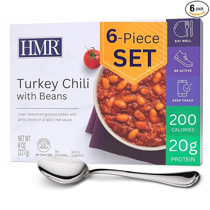 HMR Turkey Chili with Beans Entrée | Pre-packaged Lunch or Dinner to Support Weight Loss | Ready to Eat | 20g of Protein | Low Calorie Food | 8oz Serving per Meal | Pack of 6
