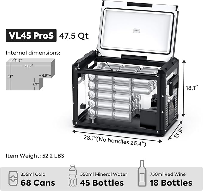 ICECO VL45 ProS Portable Refrigerator, Multi-directional Lid, Dual USB & DC 12/24V, AC 110-240V, 45L Steel Compact Refrigerator Powered by SECOP, 0℉ to 50℉, Home & Car Use [Upgrade, 47 Quarts]