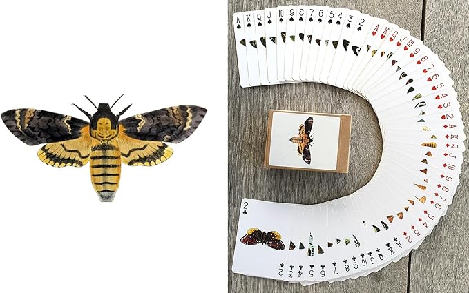 MYSTIC MOTH MENAGERIE Playing Cards (Poker Deck 54 Cards All Different) Rare Vintage Moth Species on Unique Poker Playing Cards for Nature Fans and Lepidoptera Collectors Vintage Illustration