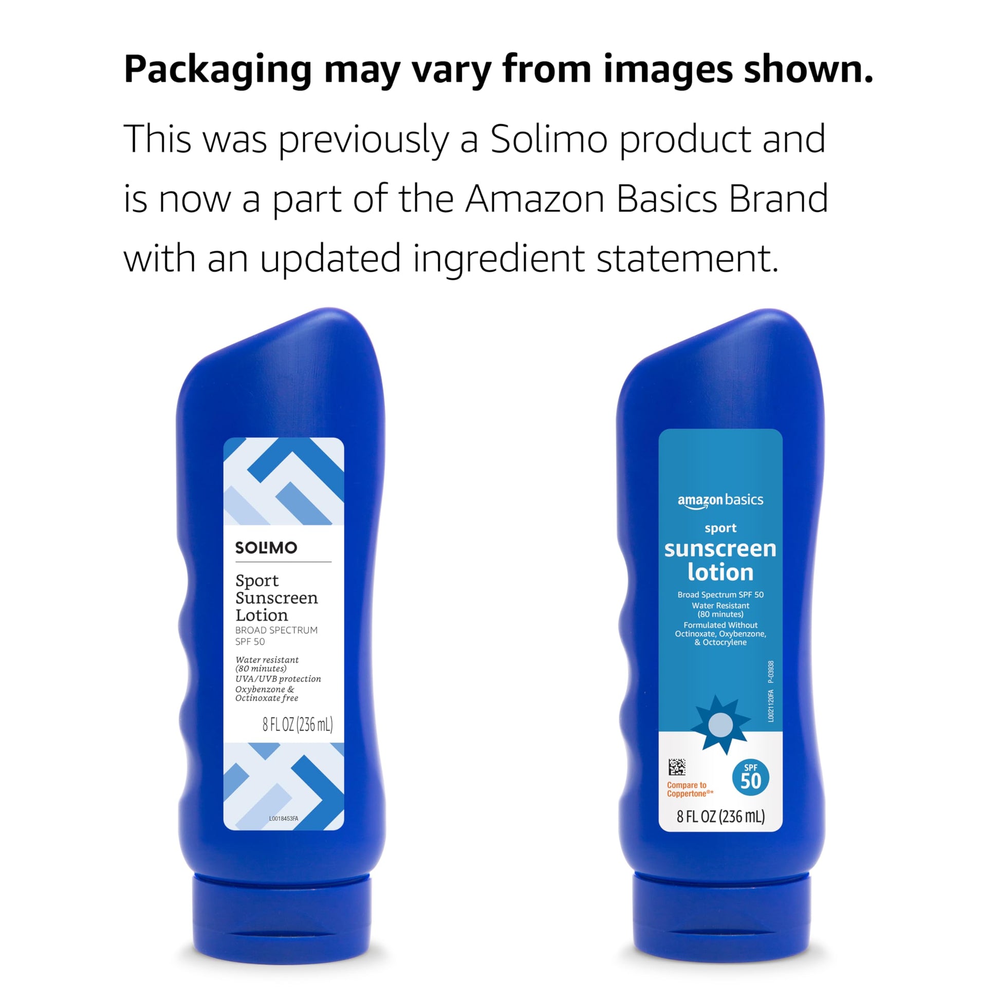 Amazon Basics Sport Sunscreen Lotion SPF 50, Water Resistant (80min), Formulated without Octinoxate