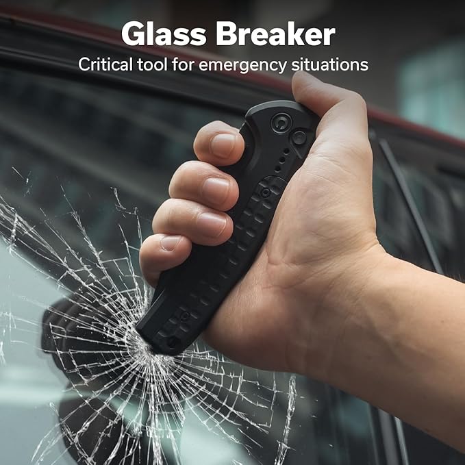 CIVIVI Folding Pocket Knife, Sentinel Strike II Utility Knife with Glass Breaker, 3.7" Nitro-V Blade Aluminum Handle, EDC Knife for Outdoor Survival Hunting Hiking Camping C22025D-1, Black