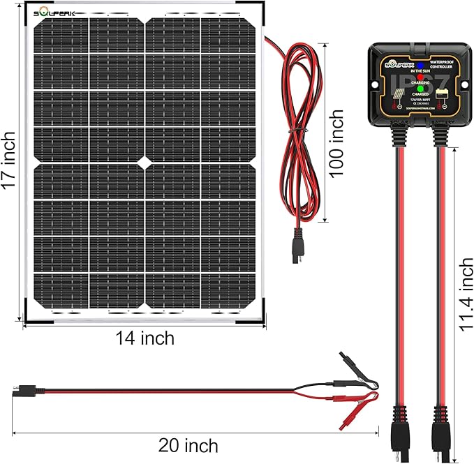 SOLPERK 30W Solar Battery Charger Solar Battery Maintainer + Upgrade 10A MPPT Charge Controller + Adjustable Mount Bracket for Car RV Boat Motorcycleï¼?2V Waterproof Solar Panel Kit Trickle Charging