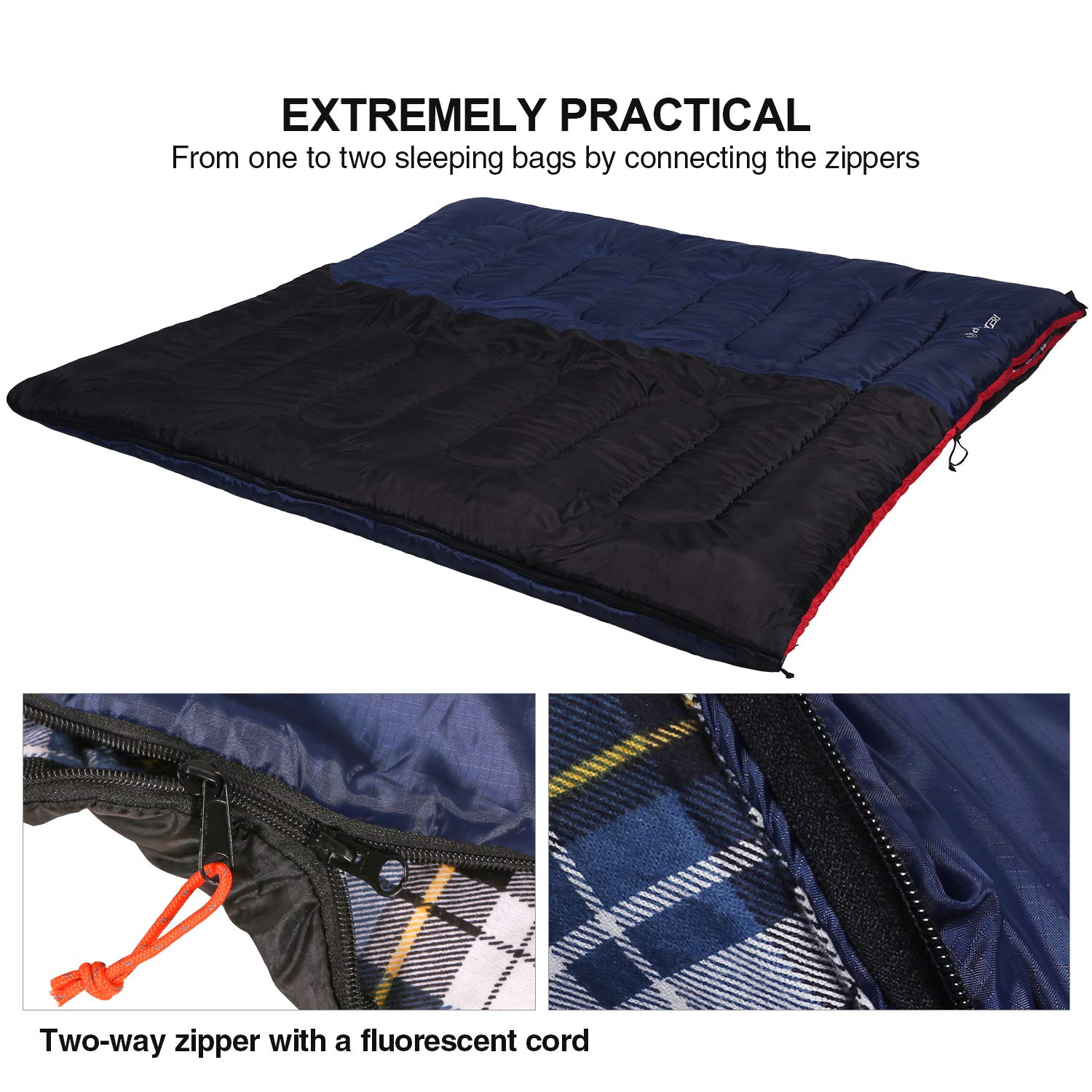 REDCAMP Outdoors Cotton Flannel Sleeping bag for Camping Hiking Climbing Backpacking, 3-season Trip