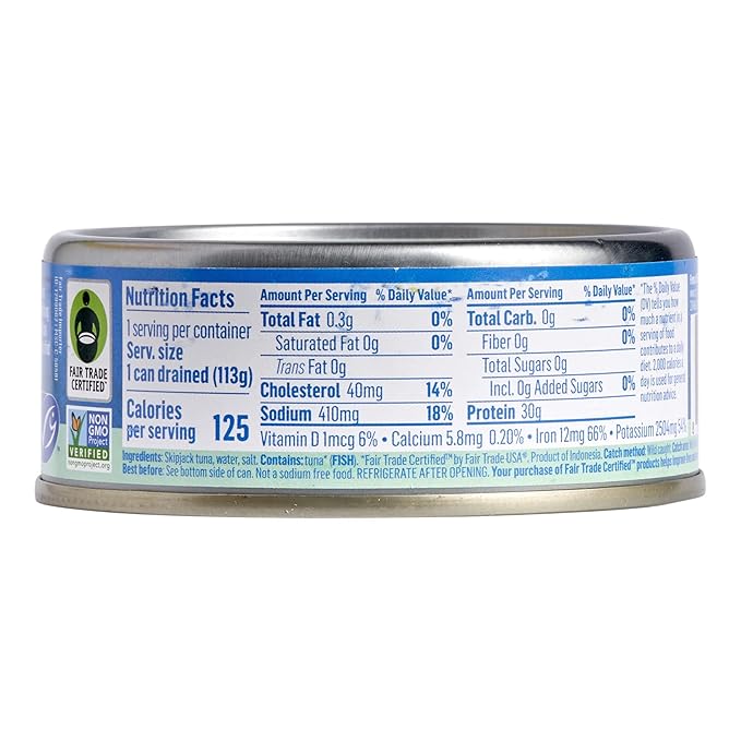 Sea Tales Solid Light Skipjack Canned Tuna in Water - 100% Pole & Line Wild Sustainably Caught - Fair Trade Certified - High Protein Food - Keto Friendly - 5 oz. Cans (Pack of 12)