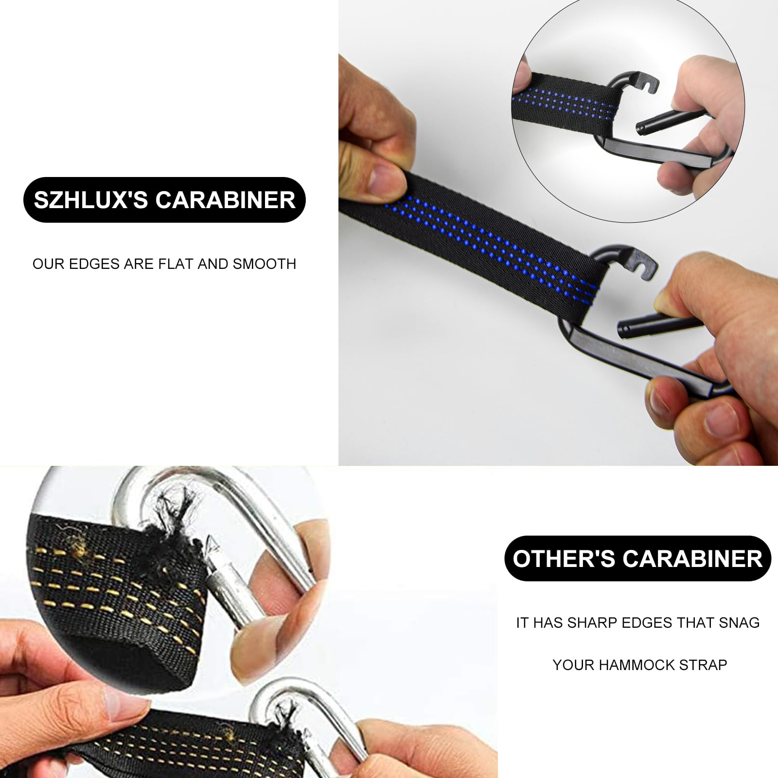SZHLUX Hammock Straps for Trees - Set of Two 10ft Long, with 38 Loops & 2 Carabiners| Essential