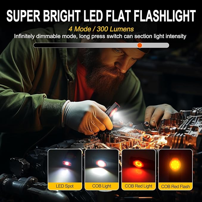 ULTRAFIRE EDC Flat Flashlight, 300 Lumen Rechargeable Magnetic Compact Pocket Light with Clip, 4-Mode Dual-Light LED Flashlight for Outdoor, Work, Emergency Gear S2