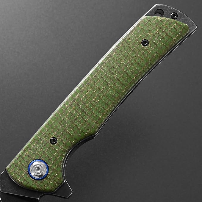 Eafengrow EF973 Folding Knife, D2 Steel Blade Micarta Handle Scale Pocket Knife Folder for Working Camping Hiking EDC Tool Knife（army green