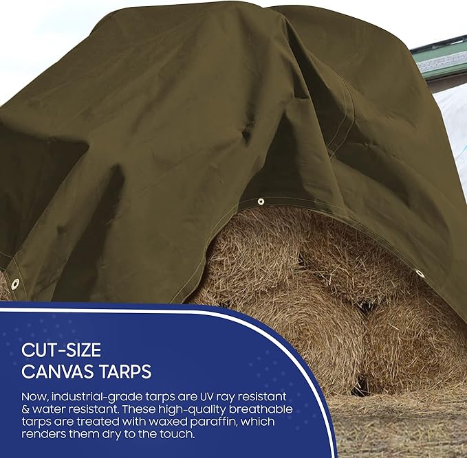 Tarps Now 8x12 ft Heavy Duty Canvas Tarp| 18 MIL Industrial Grade Fabric, Tear Resistance, Reinforced Edges, Brass Grommets | Ideal for Construction, Trucking, Manufacturing, Automotive –Olive Color