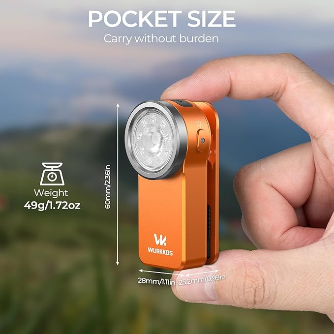 Wurkkos HD03 Rechargeable Flashlights EDC Clip-on Light, Bright 680 Lumens Pocket Flashlight, Combines Spotlight/Floodlight/RGB Light, Magnetic, IPX6 Waterproof for Cycling, Repairing (Orange)
