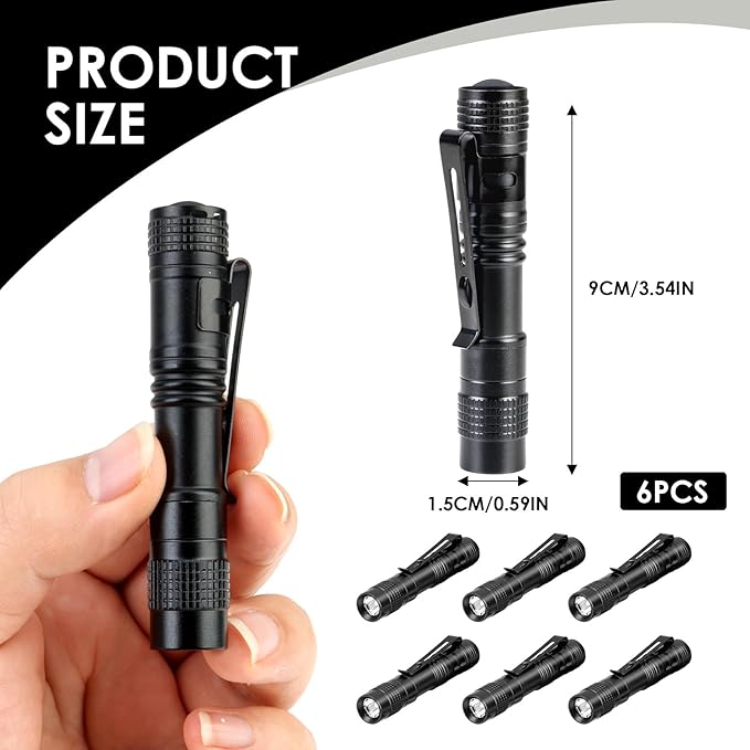 6 Pack Mini Pocket Flashlight, 3.5" Small LED Pen Light with Clip, 500 Lumen Torch White Light Powered by AAA Battery, Portable Versatile for Inspection Medical Repair Camping Outdoor Emergency