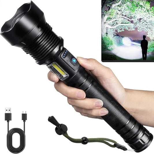 Flashlights High Lumens Rechargeable, Super Bright 3000 Lumens Flashlights with USB Cable, Brightest LED Flashlight for Emergencies, High Powered Flash Light IPX6 Waterproof 7 Light Modes Zoomable