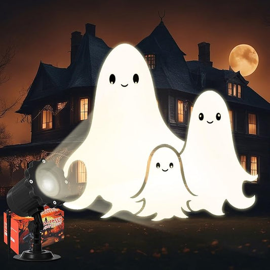 Treela Halloween Cute Ghost Projector Lights Outdoor Indoor Dynamic Lights Decoration Outside LED Landscape Lamp for Holiday Garden Supplies