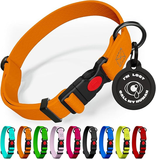 Adjustable Dog Collar with Safety Lock Buckle - Made in USA - Honeycomb Waterproof Heavy Duty Dog Collars for Medium Large Dogs - Odor Proof Pet Collar for Dogs with Strong Zinc D Ring Orange