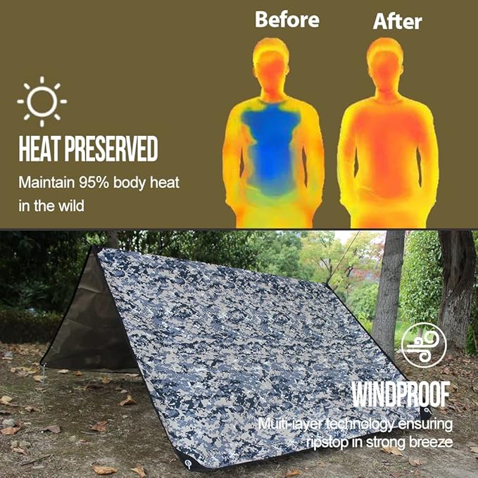 LYN Heavy Duty Emergency Blanket Survival Gear Waterproof Insulated Blanket Emergency Tarp for Camping, Hiking, Bushcraft