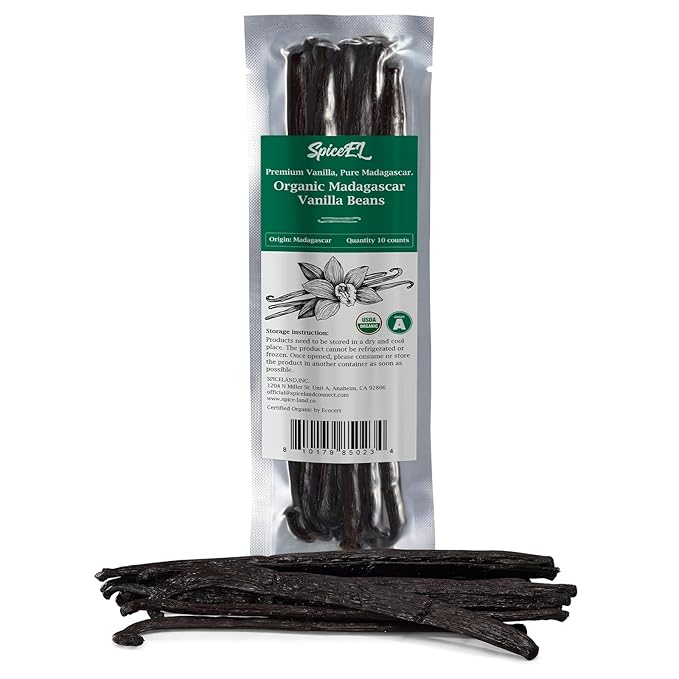SPICEEL Organic Madagascar Vanilla Beans Grade A Vanilla Pods for Making Extract, Whole Vanilla Beans for Baking, Gluten Free, Non-GMO, Kosher, 10 Counts