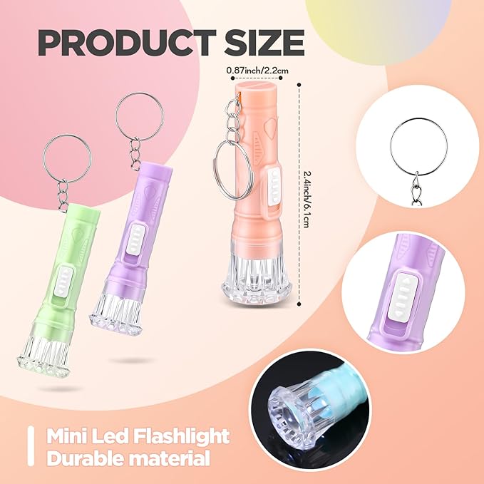 Jexine 100 Pcs Mini Flashlight Keychain Bulk Assorted Colors Torch Keyring Flashlights LED Small Keychain Light Hiking Camping Christmas Party Favors (Macron)
