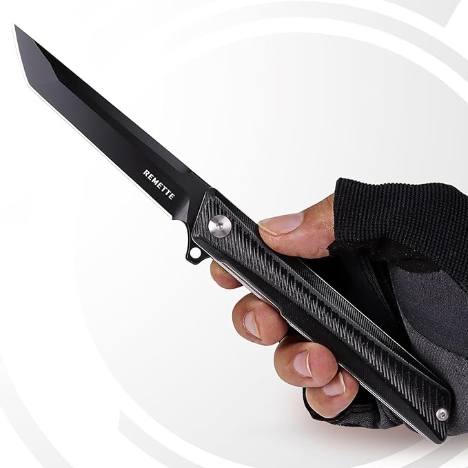 Tactical Folding Pocket Knife GD22K, 3.6" Black PVD Tanto Blade Flip Open with Durable G10 Handle,Men Women Everyday Carry EDC,Sharp Camping Hiking Daily Work Knives