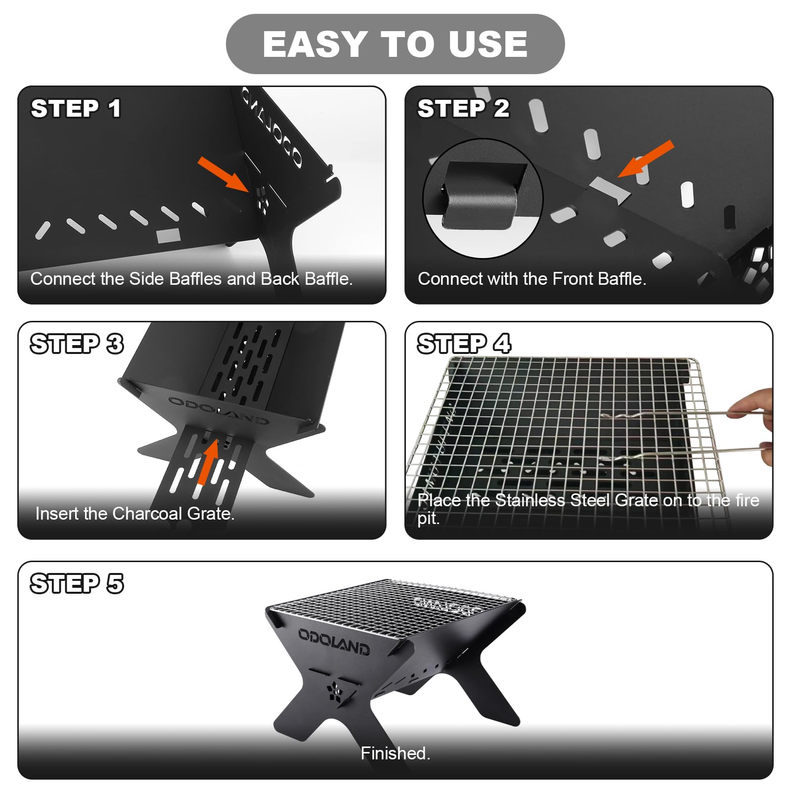 Odoland Camping Campfire Grill, Portable Folding Charcoal Grills, Backpacking BBQ Grill, Heavy Duty