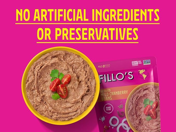 Fillo's Refried Beans - Made with Roman Borlotti Beans aka Cranberry Beans, Ready to Eat, 10 oz Pk of 6, Gluten-Free, Microwavable Meals, Vegan, Plant Protein
