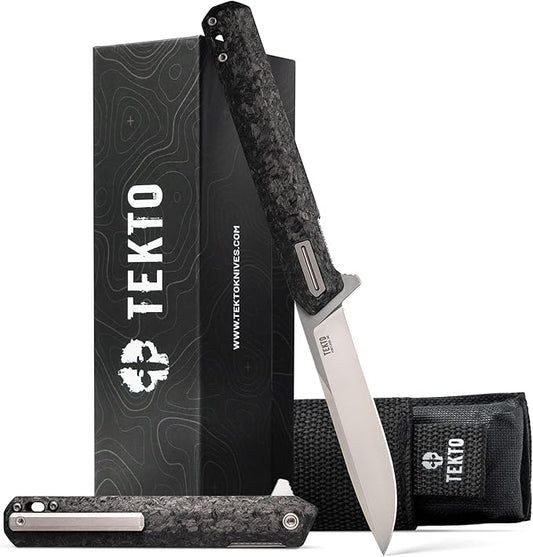 F2 Bravo Folding Knife Pocket - D2 Steel Blade, Ceramic Ball Bearings - EDC - Snap, Swift Flip - Camping, Backpacking - 2.4oz (68g), Forged Carbon Handle, Silver Titanium Accents
