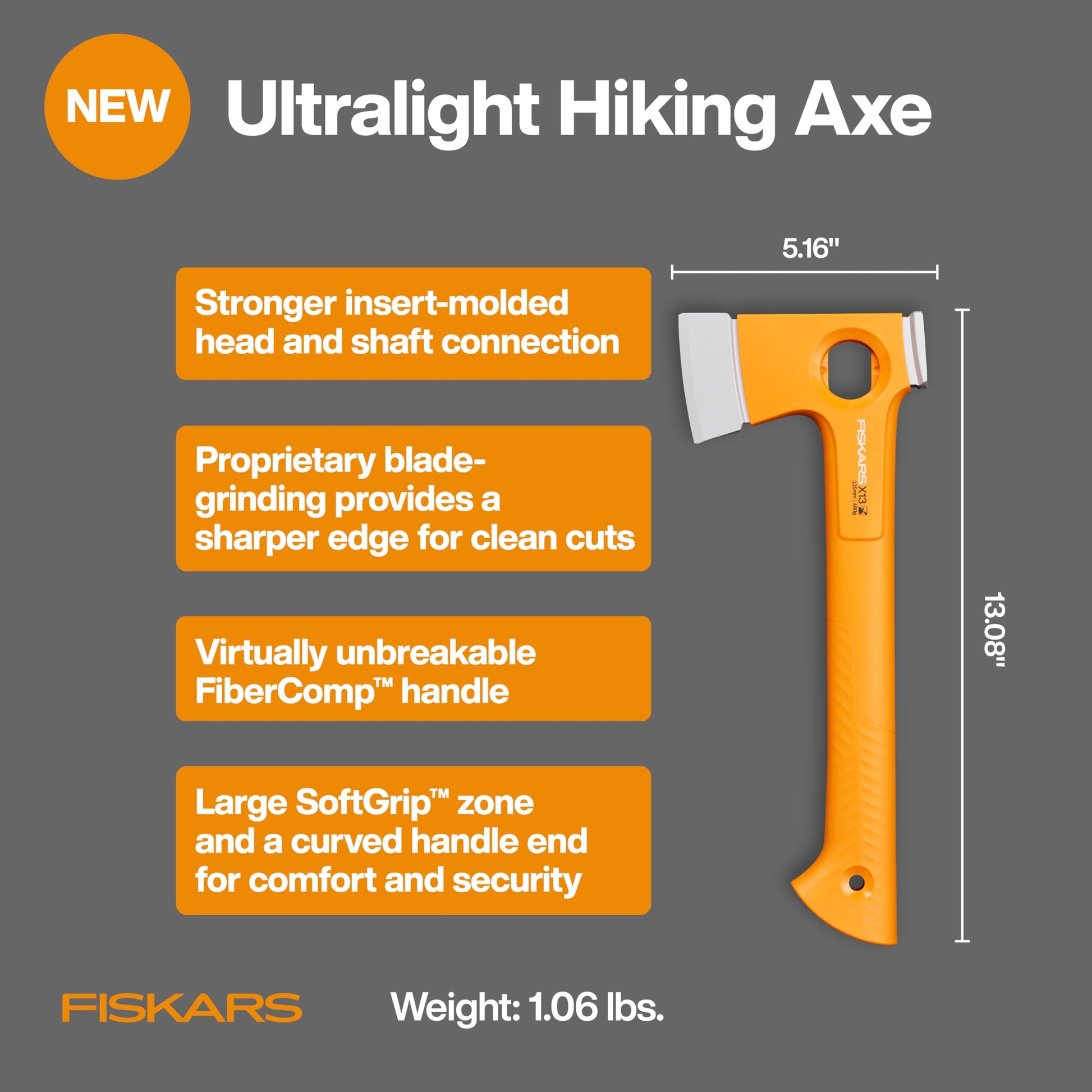 Fiskars X13 Ultralight Hiking Axe 13", Camping Hatchet, Forged Steel Blade