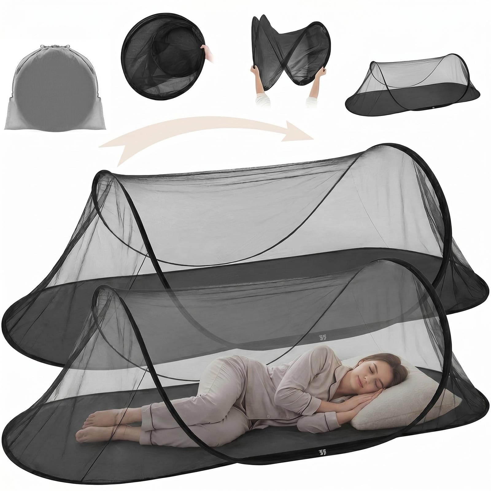 Vincreem 2 Pcs Mosquito Netting for Camping Bed 78 * 31 * 22 Inch, Black