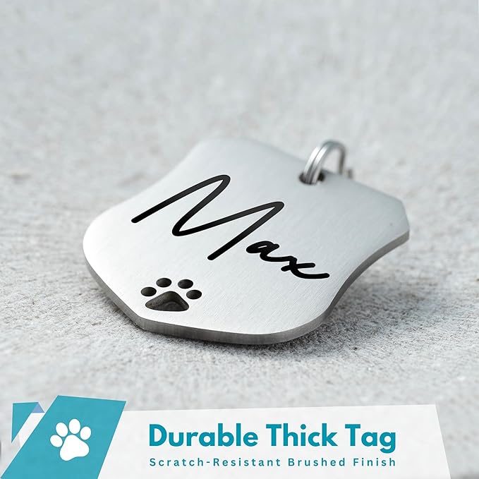 Ultra Joys Dog Tags Personalized for Pets - Hollow Paw Custom Pet ID Tag - Engraved Dog Tag for Small, Large Dogs - Large Badge in Silver