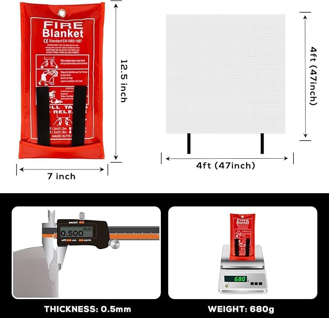 FLASLD Fire Blanket for Home and Kitchen, Fiberglass Fire Blankets Emergency for People, Flame Retardant Protection and Heat Insulation (4 ft x 4 ft)