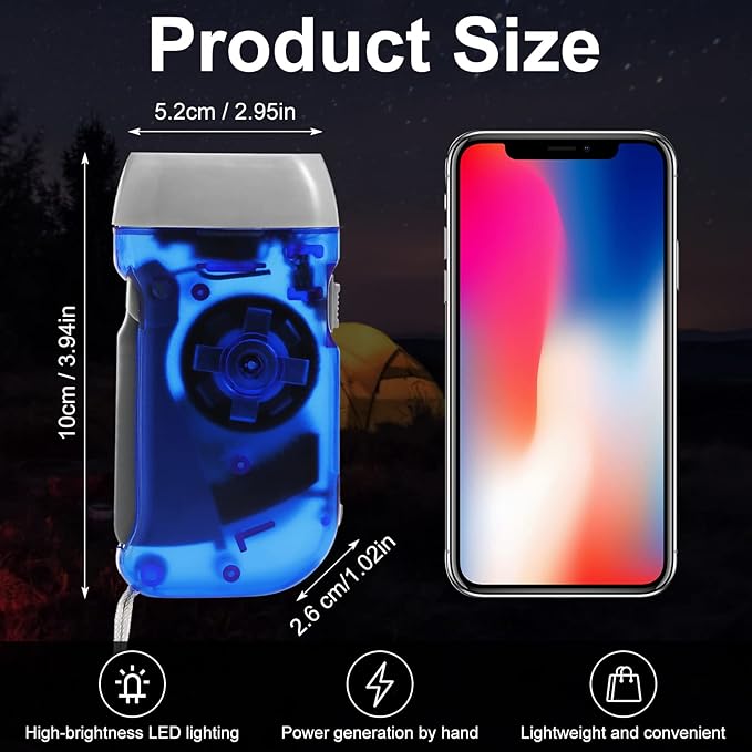 48 Pcs Hand Crank Flashlight No Battery Required Torch Light Manual Press Flashlight 3 LED Squeeze Torch Light for Shoeboxes Camping Hiking(Yellow, Green, Blue, Red)