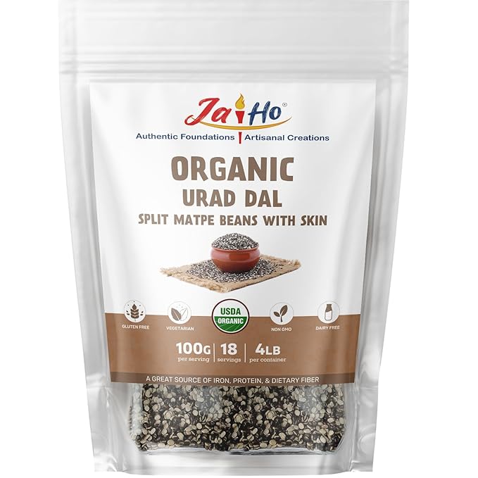 Jai Ho Certified Organic Kabuli Chana Garbanzo Beans 4 lb | Chickpeas Lentils | Indian Kabuli Chole Chana | USDA Organic | Non-GMO | Chemical-Free | Premium Quality Kosher (4 Pound, Urad Dal (With Skin))