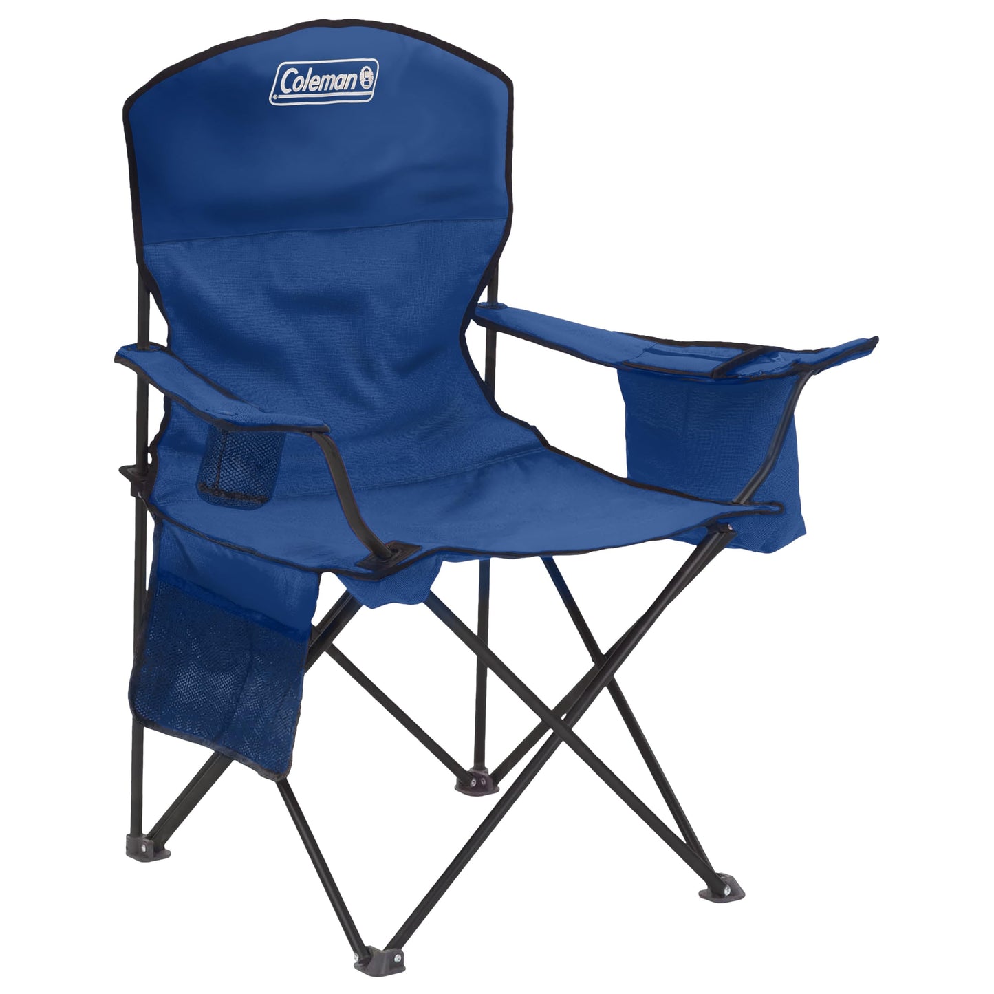 Coleman Portable Camping Chair with 4-Can Cooler, Cushioned Seat & Back with Side Pockets & Cup