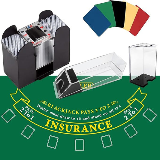 GSE Blackjack Game Combo Set with Blackjack Layout Felt, 6-Deck Automatic Card Shuffler, 8-Deck Dealer Shoe and Discard Holder Tray, 5 of Cut Cards. - Great for Family, Casino Game Night