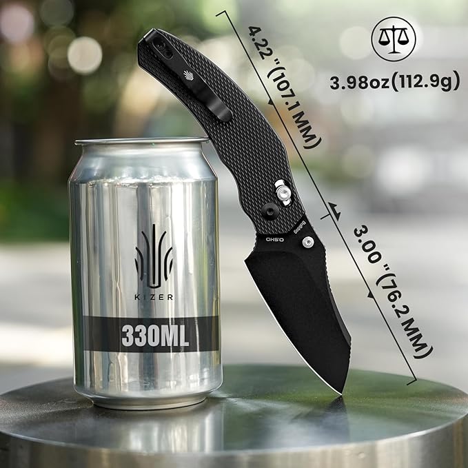 Kizer Bulldog Pocket Knife, 3 In Nitro V Steel Blade Folding Knife Aluminium Handle Camping Hunting Knife with Reversible Clip Sheepsfoot Clutch Lock Small EDC Knives for Men Women V3672A1