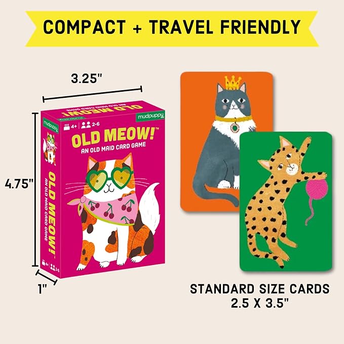 Mudpuppy Old Meow! – Feline Version of Classic Kids Old Maid Card Game with Cute Illustrations of Cats for Children Ages 4 and Up, 2-4 Players
