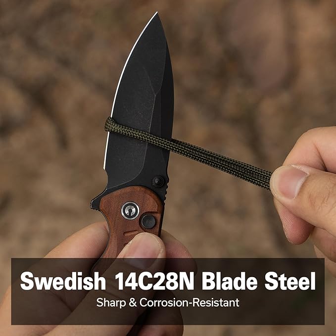 CIVIVI Triptych Folding Pocket Knife, 2.97" 14C28N Blade Wood Handle with Reversible Clip, Button Lock Knife for EDC Camping Hiking C23085B-3