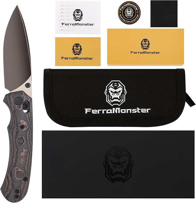 Folding Pocket Knife,3.31” M390 Blade,Erogonomic Titanium Handle,Hunting Survival Knife,EDC Knife for Hunting Camping Survival Outdoor Fishing Hiking（Black&Brown）