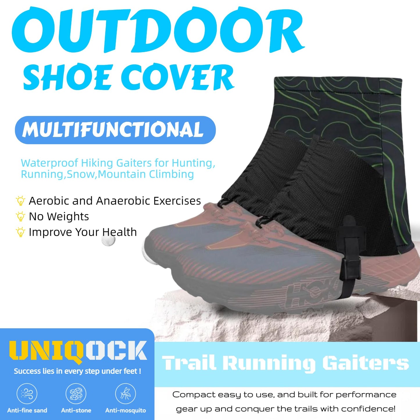UNIQOCK Low Gaiters,Ankle Gaiters,Snow Boot Guard Gators,Shoe Gaiters,Gators for Hiking Boots,Leg