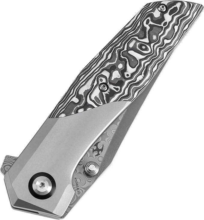 KANSEPT Deadite Pocket Folding Knives for Men Women Camping Hiking Folding Knife 3.52'' Damascus Blade EDC Knife with Beadblasted Titanium Carbon Fiber Handle Everyday Carry K1081A1