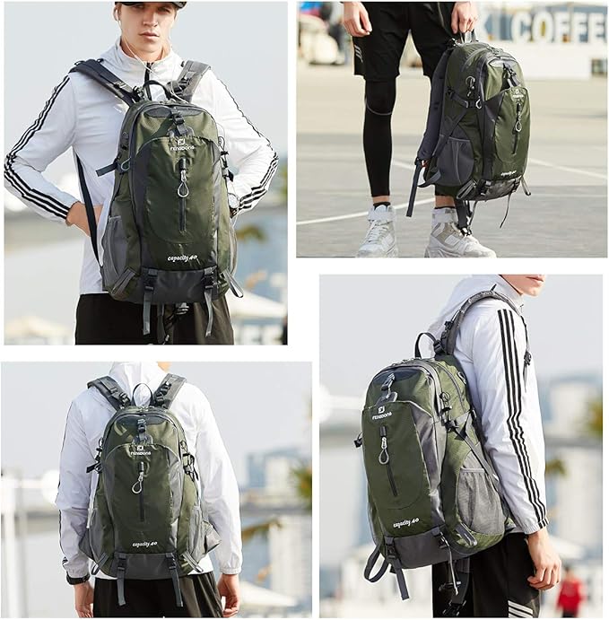 FENGDONG 40L Waterproof Lightweight Hiking,Camping,Travel Backpack for Men Women (green)