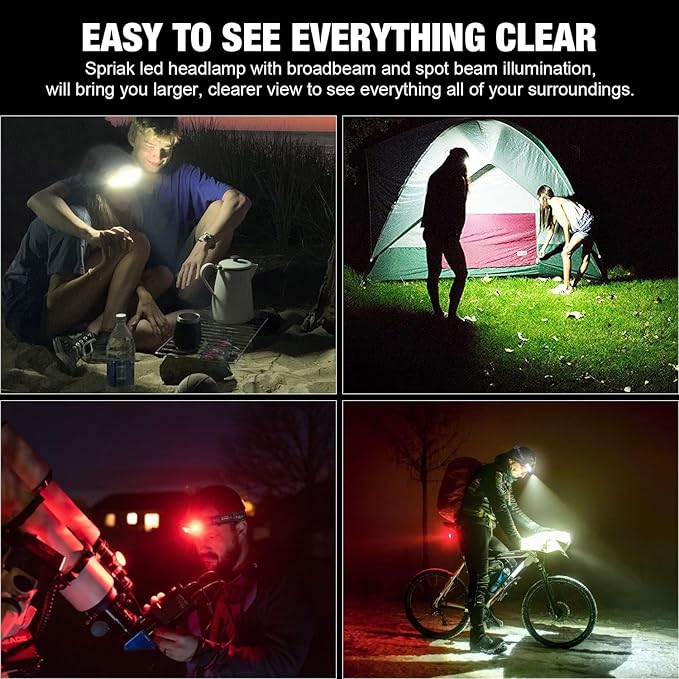LED Headlamp, 1000lumens 230° Widebeam Headlight 3Packs, USB Rechargeable HeadLamp with Red Taillight, Lightweight Waterproof Headband Light for Camping Running Hiking, Hard Hat Headlamp