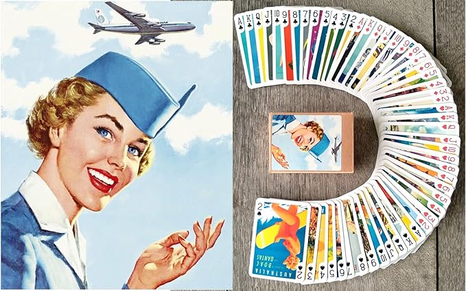 Aviation Vintage Posters Playing Cards (Poker Deck 54 Cards All Different) Vintage Retro Travel Posters Avia Plane Stewardess