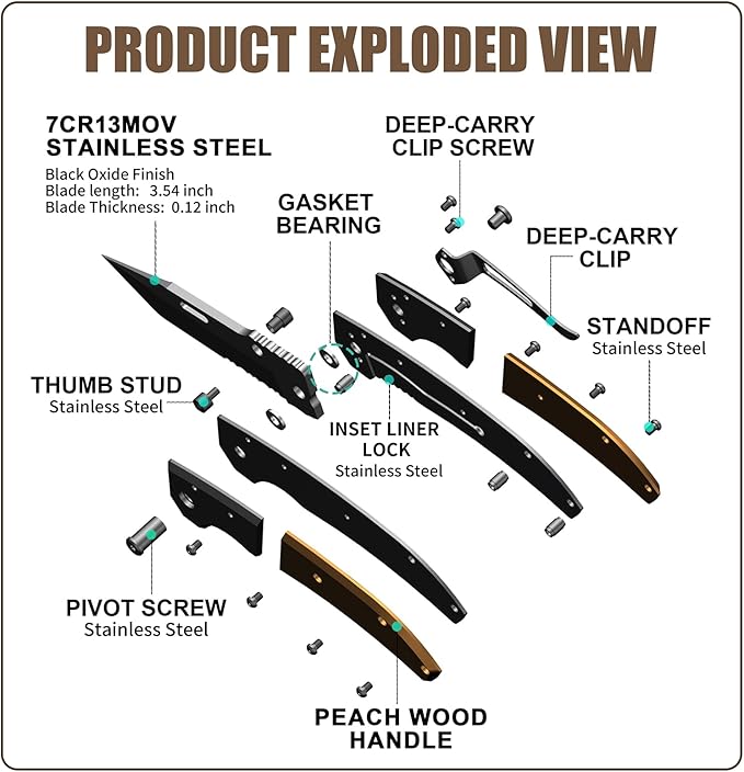 Vickay Pocket Knife, Folding Knife with Clip - 3.54??Black Serrated Steel Blade, Wood Handle EDC Knife for Men & Women, Outdoor Camping, Tactical, Hunting, Hiking, Survival - Father?™s Day Gift