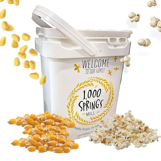 1000 Springs Mill Organic Dry Popcorn Kernels - Non-GMO, Healthy Snack for Microwave or Stovetop - Bulk Organic Popcorn Kernels with Bucket - Enjoy Fresh, Crisp & Delicious Popcorn - 25lb (Pack of 1)