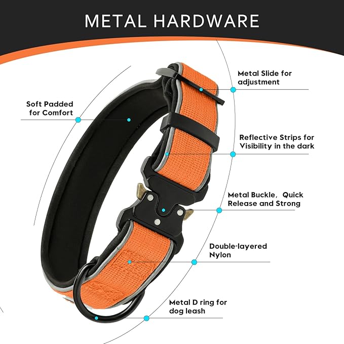 Dog Collar for Small Medium Large Dogs, Reflective, Adjustable Heavy Duty Dog Collar, Soft Neoprene Padded Comfortable for Walking (Orange, M)