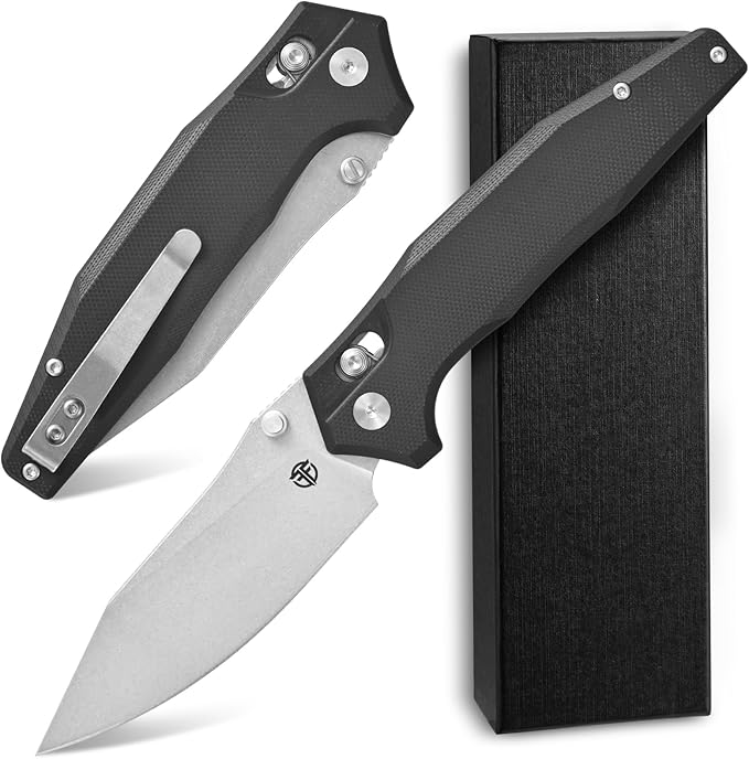 FF20 Folding Pocket Knife，VG10 Steel Blade G10 Handle EDC Tool Knife for Outdoor Camping Hunting Fishing Working(Black)