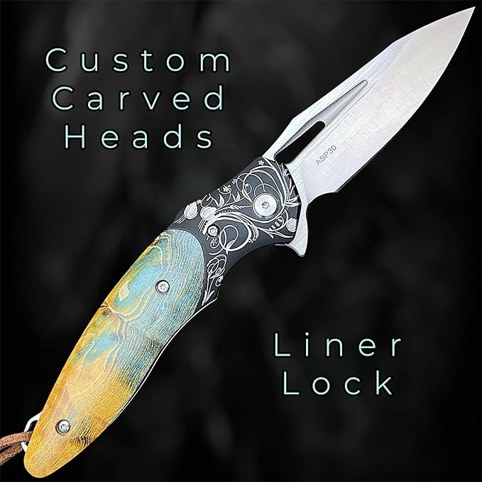 TACTICAL GEARZ Premium EDC Folding Pocket Knife, ASP30 Steel Drop Point Blade, Ball Bearing Pivot, Solidified Wood Handle, Includes Premium Leather Sheath (Narsil)