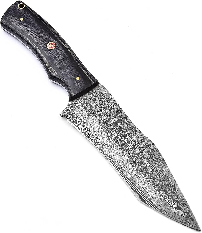 Handmade Damascus hunting Knife for Camping Outdoor l 11 Inches Damascus steel Fixed Blade with Black Pakkawood handle Bushcraft Knife with Sheath
